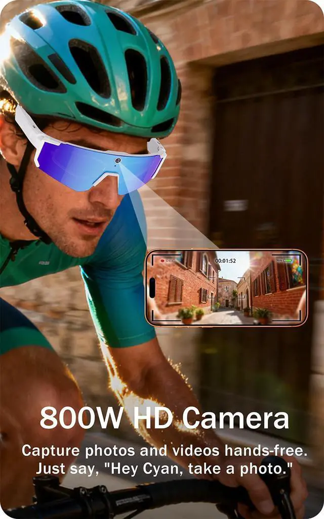 Alt view image 2 of 6 - 2026 AI Smart Glasses with Camera 4K, 8MP HD Video Recording Sunglasses with Camera, Polarized Sports Sunglasses with EIS Stabilization, Dual Mic Noise Canceling, IP54, ChatGPT Enabled