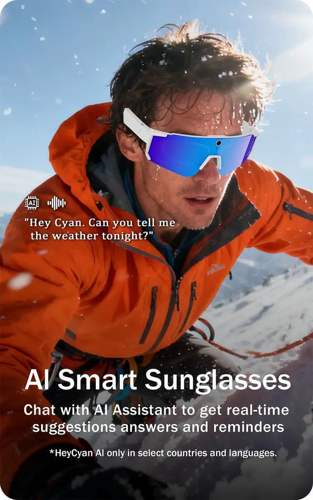 Alt view image 5 of 6 - 2026 AI Smart Glasses with Camera 4K, 8MP HD Video Recording Sunglasses with Camera, Polarized Sports Sunglasses with EIS Stabilization, Dual Mic Noise Canceling, IP54, ChatGPT Enabled