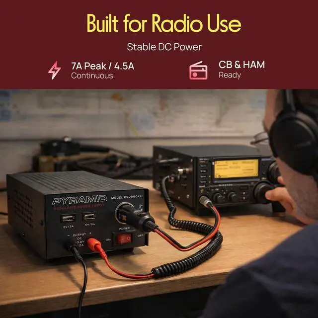 Alt view image 2 of 6 - Universal Compact Bench Power Supply - 7 Amp Regulated Home Lab Benchtop AC-Dc Converter Power Supply for CB Radio, HAM W/ 13.8 Volt Dc 120V AC Supply, Dual USB, Cigarette Lighter - PSU990KX