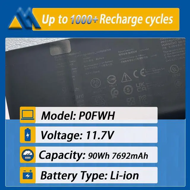 Alt view image 2 of 6 - P0FWH Laptop Battery Replacement for Dell Inspiron 16 Plus 7640 Inspiron 16 7640 2-in-1 Type P133F P132F Alienware m16 R2 Series POFWH TN70C 0M9DG0 0HGJCY 11.7V 90Wh 7692mAh