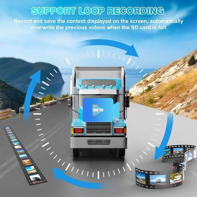 Alt view image 4 of 6 - HD 7" Wireless Backup Camera System, 1080P 7" Quad Split Screen Monitor, IP69 Waterproof Side Rear View Cameras, Parking Lines, Loop Recording, Digital Signal for RV/Trailer/Truck/Bus (DW7T4)