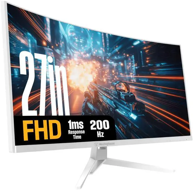 Main image of 27 Inch Curved Gaming Monitor, 200Hz, 1ms, FHD 1080P, 3000:1 Contrast Ratio, 118% sRGB, 1500R, AMD FreeSync, Eyecare, for PC Games with Built-in Speakers, DisplayPort, HDMIx2-White