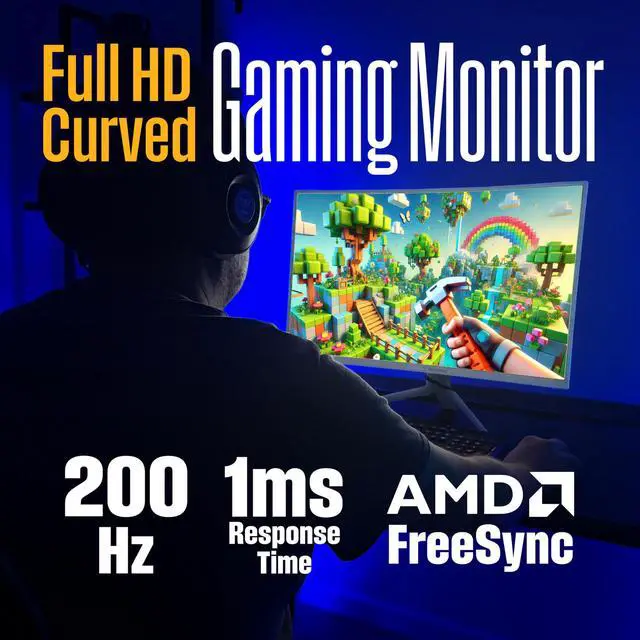 Alt view image 2 of 6 - 27 Inch Curved Gaming Monitor, 200Hz, 1ms, FHD 1080P, 3000:1 Contrast Ratio, 118% sRGB, 1500R, AMD FreeSync, Eyecare, for PC Games with Built-in Speakers, DisplayPort, HDMIx2-White