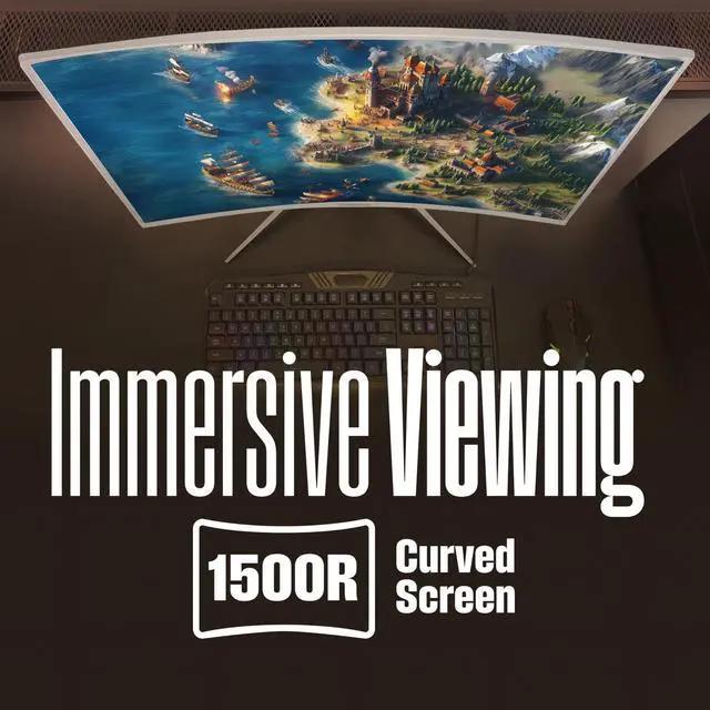Alt view image 5 of 6 - 27 Inch Curved Gaming Monitor, 200Hz, 1ms, FHD 1080P, 3000:1 Contrast Ratio, 118% sRGB, 1500R, AMD FreeSync, Eyecare, for PC Games with Built-in Speakers, DisplayPort, HDMIx2-White