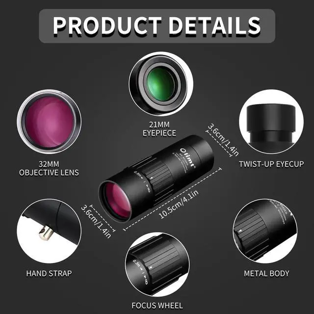 Alt view image 2 of 6 - 8x32 Monocular Telescope Mini Pocket Monocular Compact Monoculars for Adults