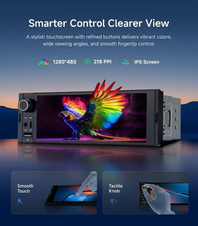 Alt view image 6 of 6 - 6.36" Single DIN Car Radio Stereo, Linux System HD IPS Touchscreen with Wireless CarPlay & Android Auto, Bluetooth, USB-C/USB/FM