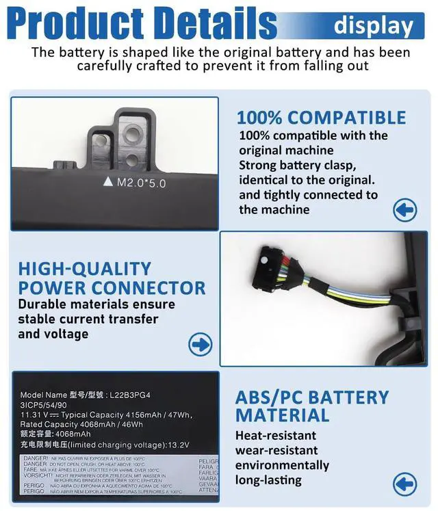 Alt view image 3 of 6 - 47Wh L22B3PG4 L22M3PG4 Battery Replacement for Lenovo ThinkPad E14 Gen 5 Gen 6,ThinkPad E16 Gen 1 Gen 2 Series Notebook L22D3PG4 L22X3PG4 L22L3PG5 L22B3PG5 L22D3PG5-11.31V 4156mAh
