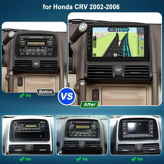 Alt view image 2 of 6 - Car Radio Stereo for Honda CRV 2002 2003 2004 2005 2006, Support Wireless Carplay/Android Auto/Mirrorlink, 9 Inch QLED Touchscreen with Bluetooth,FM Radio