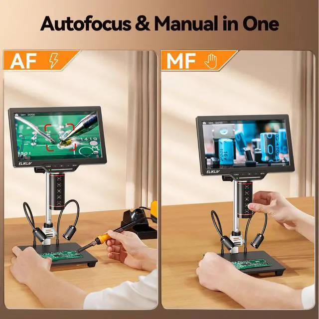 Alt view image 2 of 6 - Autofocus Digital Microscope EM3K-AF Max: 3K Coin Microscopes with 10.1" IPS Screen, HDMI Soldering Microscope for Electronics Repair, Watchmaking Magnifier, HDMI/USB Output, 10" Stand, 16GB