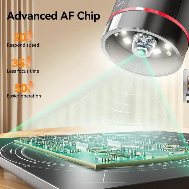 Alt view image 4 of 6 - Autofocus Digital Microscope EM3K-AF Max: 3K Coin Microscopes with 10.1" IPS Screen, HDMI Soldering Microscope for Electronics Repair, Watchmaking Magnifier, HDMI/USB Output, 10" Stand, 16GB