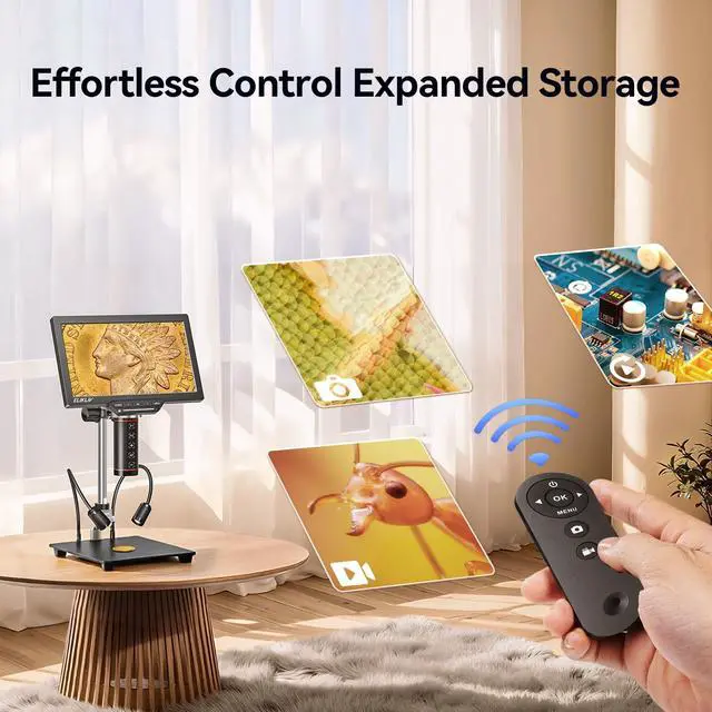 Alt view image 5 of 6 - Autofocus Digital Microscope EM3K-AF Max: 3K Coin Microscopes with 10.1" IPS Screen, HDMI Soldering Microscope for Electronics Repair, Watchmaking Magnifier, HDMI/USB Output, 10" Stand, 16GB