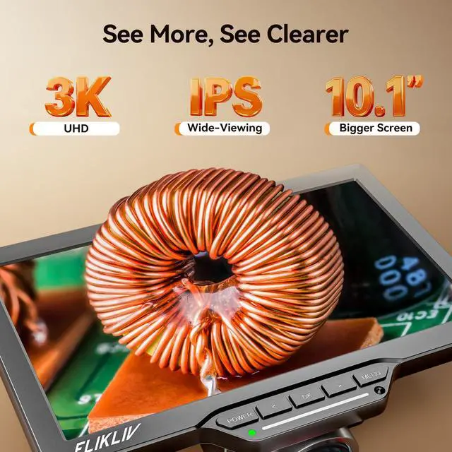 Alt view image 6 of 6 - Autofocus Digital Microscope EM3K-AF Max: 3K Coin Microscopes with 10.1" IPS Screen, HDMI Soldering Microscope for Electronics Repair, Watchmaking Magnifier, HDMI/USB Output, 10" Stand, 16GB
