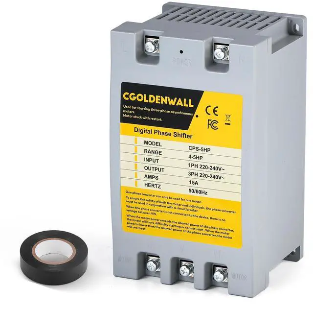 Main image of Single Phase to 3 Phase Converter 5HP/4KW 15A 220V-240V Input/Output Digital Phase Shifter, 5HP/3.75KW Rated Load, 4HP/3KW Heavy Loads,One Converter for One Motor