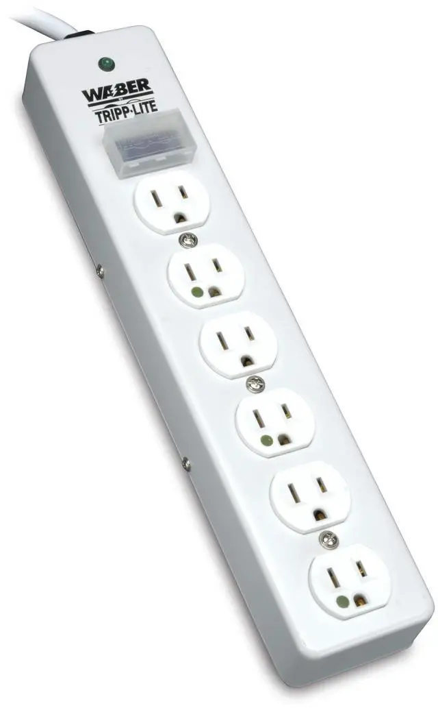 Main image of Hospital-Grade Surge Protector Medical Power Strip, 6 Outlets, Right-Angle NEMA 5-15PHG Plug, 10 Foot / 3M Cord, 1050 Joule Protection, (SPS610HGRA)