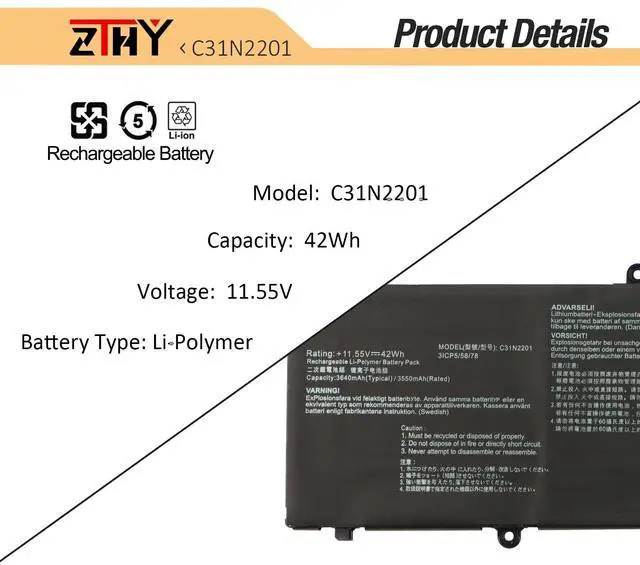 Alt view image 3 of 6 - C31N2201 Laptop Battery Replacement for ASUS Vivobook 15 X1504VA X1504ZA F1504ZA Go 15 E1504FA E1504GA 14 OLED X1405VA 16 M1605YA X1605EA 14X X1403VA 15X M3504YA 16X M3604YA K3604VA TN3604YA 42Wh