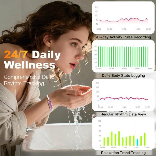 Alt view image 2 of 6 - Smart Bracelet for Women Fitness Tracker with Heart Rate, Sleep & Step Tracking, 1ATM Water Resistant, Multi-Sport Modes, Fitness Tracking Wearable with Free App, 2 Bands(Pink)
