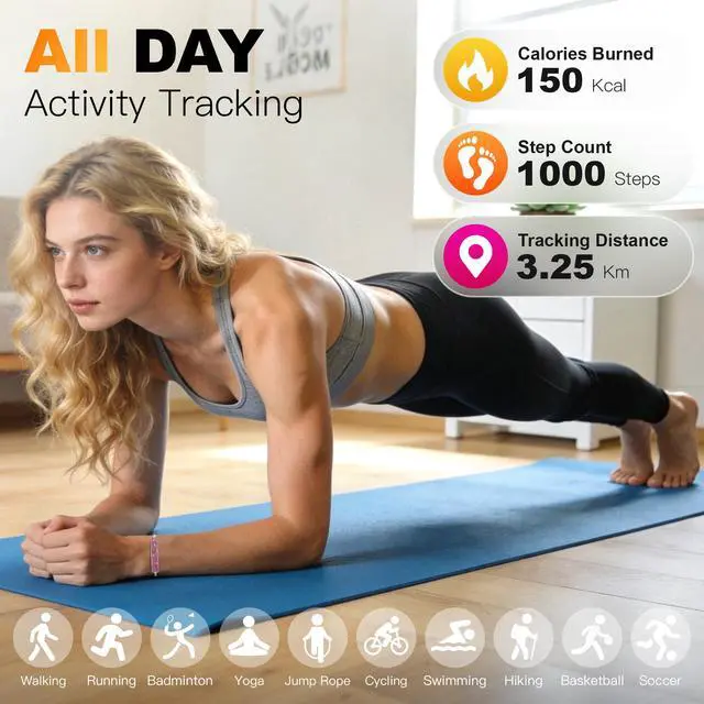 Alt view image 4 of 6 - Smart Bracelet for Women Fitness Tracker with Heart Rate, Sleep & Step Tracking, 1ATM Water Resistant, Multi-Sport Modes, Fitness Tracking Wearable with Free App, 2 Bands(Pink)