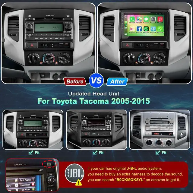 Alt view image 2 of 6 - 8 Core 6GB+128GB Car Radio for Toyota Tacoma 2005-2015,9 Inch QLED Touch Screen Car Stereo with Carplay&Android Auto,WiFi,GPS Navigation,Bluetooth5.0,FM&AM Radio,Android 15