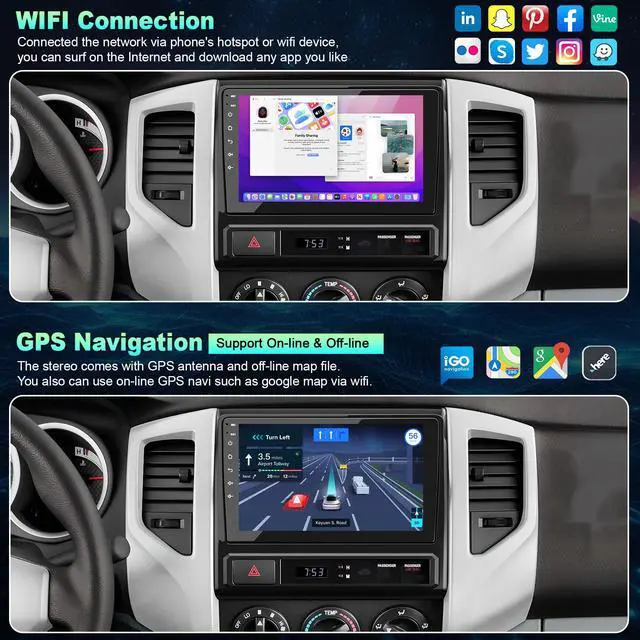Alt view image 5 of 6 - 8 Core 6GB+128GB Car Radio for Toyota Tacoma 2005-2015,9 Inch QLED Touch Screen Car Stereo with Carplay&Android Auto,WiFi,GPS Navigation,Bluetooth5.0,FM&AM Radio,Android 15