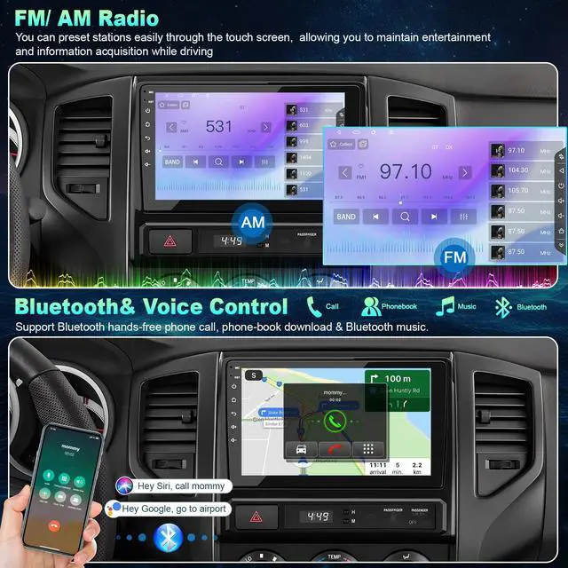 Alt view image 6 of 6 - 8 Core 6GB+128GB Car Radio for Toyota Tacoma 2005-2015,9 Inch QLED Touch Screen Car Stereo with Carplay&Android Auto,WiFi,GPS Navigation,Bluetooth5.0,FM&AM Radio,Android 15