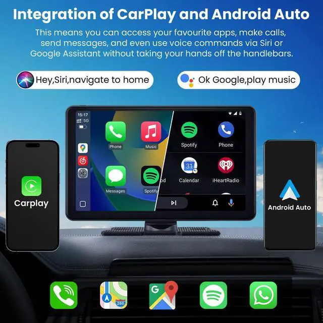 Alt view image 2 of 6 - Wireless CarPlay Screen Android Auto for Car, 7" Touch Screen Naivgation Portable Car Stereo CarPlay Bluetooth Mirror Link, Siri, AirPlay, AUX, Voice Assistant (9 Inch + Dual Cameras)