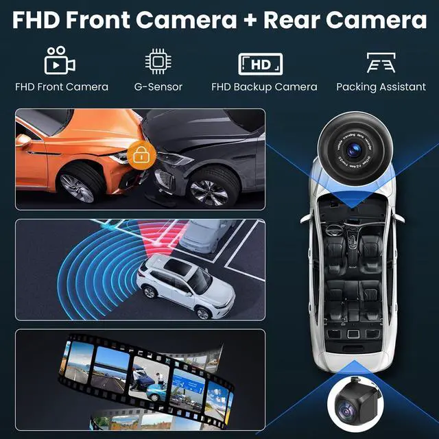 Alt view image 3 of 6 - Wireless CarPlay Screen Android Auto for Car, 7" Touch Screen Naivgation Portable Car Stereo CarPlay Bluetooth Mirror Link, Siri, AirPlay, AUX, Voice Assistant (9 Inch + Dual Cameras)