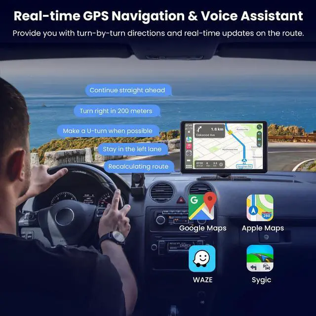 Alt view image 4 of 6 - Wireless CarPlay Screen Android Auto for Car, 7" Touch Screen Naivgation Portable Car Stereo CarPlay Bluetooth Mirror Link, Siri, AirPlay, AUX, Voice Assistant (9 Inch + Dual Cameras)