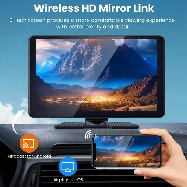 Alt view image 5 of 6 - Wireless CarPlay Screen Android Auto for Car, 7" Touch Screen Naivgation Portable Car Stereo CarPlay Bluetooth Mirror Link, Siri, AirPlay, AUX, Voice Assistant (9 Inch + Dual Cameras)
