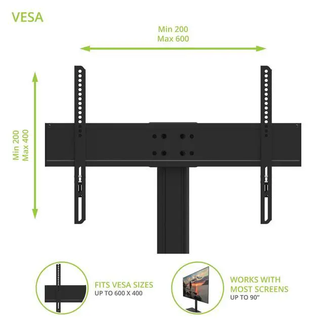 Alt view image 2 of 6 - TTS140 Tabletop TV Stand for 40" to 90" TVs | Supports up to 125 lb | Height Adjustable | Swivels up to 32° | Tilts -5° | Black