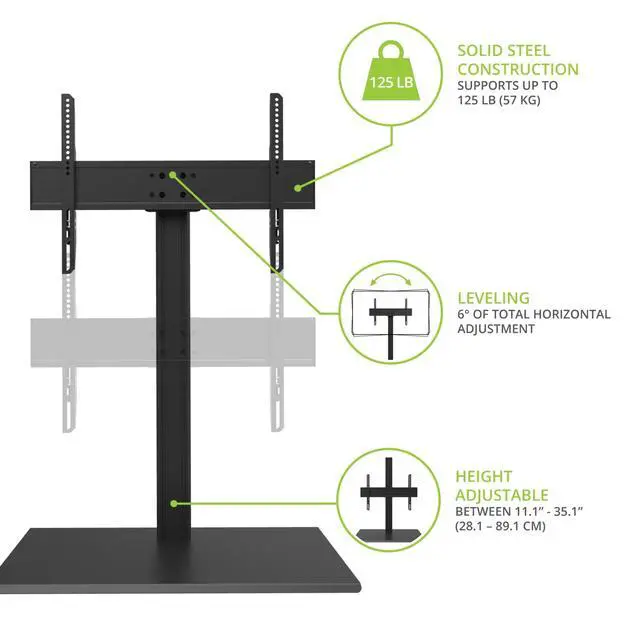 Alt view image 3 of 6 - TTS140 Tabletop TV Stand for 40" to 90" TVs | Supports up to 125 lb | Height Adjustable | Swivels up to 32° | Tilts -5° | Black