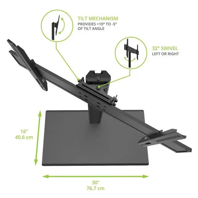 Alt view image 4 of 6 - TTS140 Tabletop TV Stand for 40" to 90" TVs | Supports up to 125 lb | Height Adjustable | Swivels up to 32° | Tilts -5° | Black