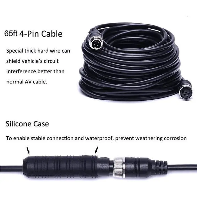 Alt view image 5 of 6 - 7" Backup Camera with Monitor Kit, Waterproof 18 IR LED Night Vision Reverse Camera + Rear View Monitor Vehicle Parking System for RV Bus Trailer Truck (65ft 4-Pin Aviation Video Cable)