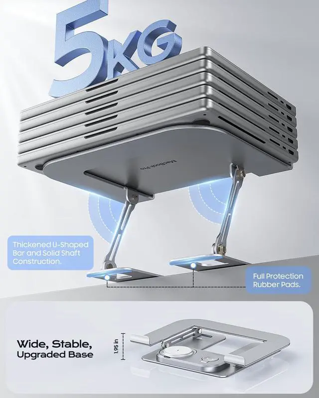 Alt view image 4 of 6 - Laptop Stand with Wireless Charging Station Base, Foldable Aluminum MacBook Holder with MagSafe Charger for iPhone/iWatch/AirPods, 30W USB-C Wired Charging for Laptop/iPad, with 65W Adapter