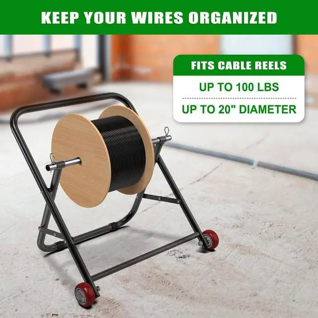 Alt view image 2 of 6 - Portable Cable Caddy, Heavy Duty Wire Spool Rack with Wheels - Portable Dispenser with 15mm Rod, Holds 20" Spools, 100 lbs Capacity, Black
