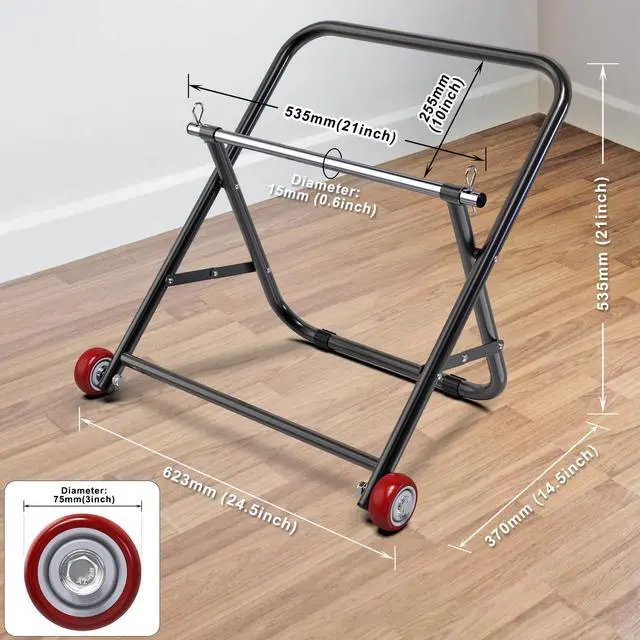 Alt view image 3 of 6 - Portable Cable Caddy, Heavy Duty Wire Spool Rack with Wheels - Portable Dispenser with 15mm Rod, Holds 20" Spools, 100 lbs Capacity, Black