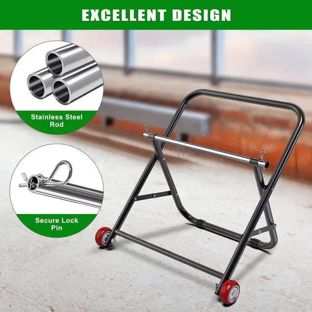 Alt view image 6 of 6 - Portable Cable Caddy, Heavy Duty Wire Spool Rack with Wheels - Portable Dispenser with 15mm Rod, Holds 20" Spools, 100 lbs Capacity, Black