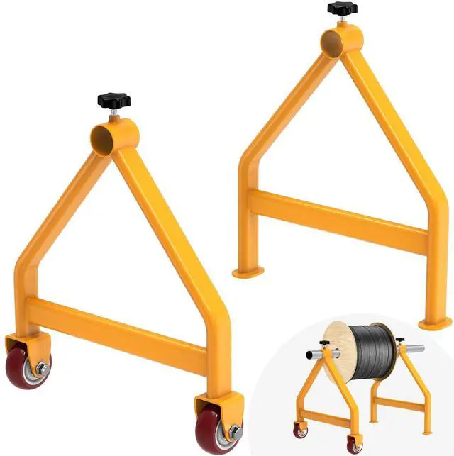 Main image of Wire Spool Rack, Portable Cable Caddy, Steel Fully welded Wire Rack Dispenser for up to 28" Diameter Spools, 220 lbs Capacity, Yellow