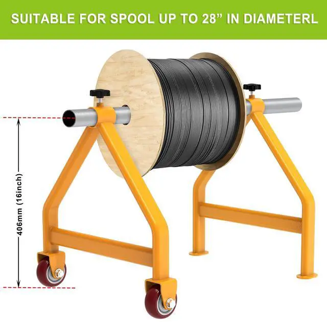 Alt view image 2 of 6 - Wire Spool Rack, Portable Cable Caddy, Steel Fully welded Wire Rack Dispenser for up to 28" Diameter Spools, 220 lbs Capacity, Yellow