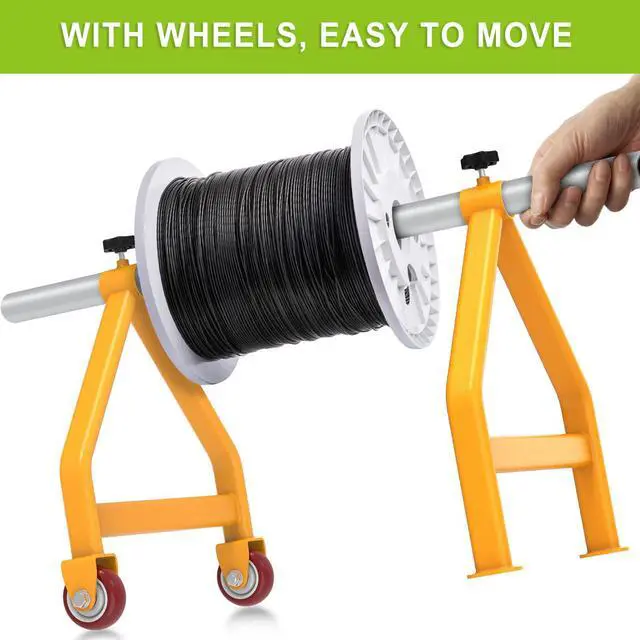 Alt view image 3 of 6 - Wire Spool Rack, Portable Cable Caddy, Steel Fully welded Wire Rack Dispenser for up to 28" Diameter Spools, 220 lbs Capacity, Yellow