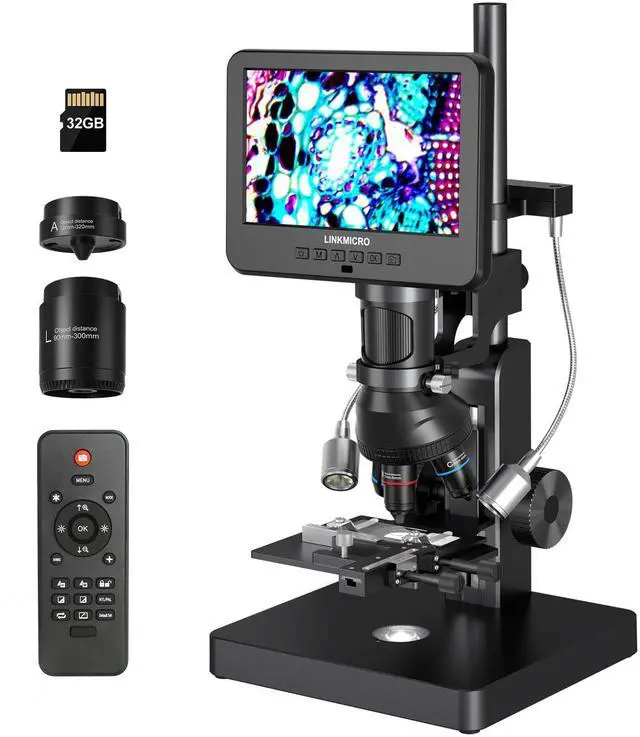 Main image of LM266S 5 Lens 7" HDMI Digital Microscope 5000X for Adults, Lab Digital Biological Microscope with Screen for Slides, Mechanical X-Y Stage, UHD 2160P Video, LCD Full View Coin Camera, PC View, 32GB