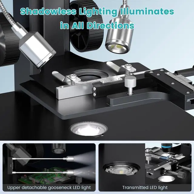 Alt view image 6 of 6 - LM266S 5 Lens 7" HDMI Digital Microscope 5000X for Adults, Lab Digital Biological Microscope with Screen for Slides, Mechanical X-Y Stage, UHD 2160P Video, LCD Full View Coin Camera, PC View, 32GB