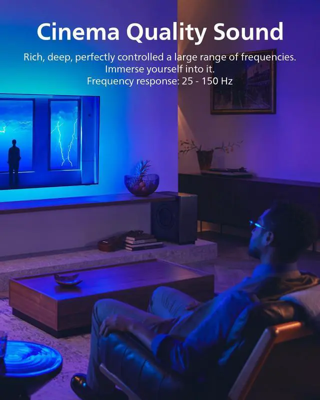 Alt view image 5 of 6 - Fidelio FW1 Wireless Subwoofer for TV,Rich Bass Sound with DTS Play-Fi,Dual Passive-Radiator,420W Large Output,Smart Pairs,RCA Connection,Perfect for Movie and Music,Head-Turning Looks,Black