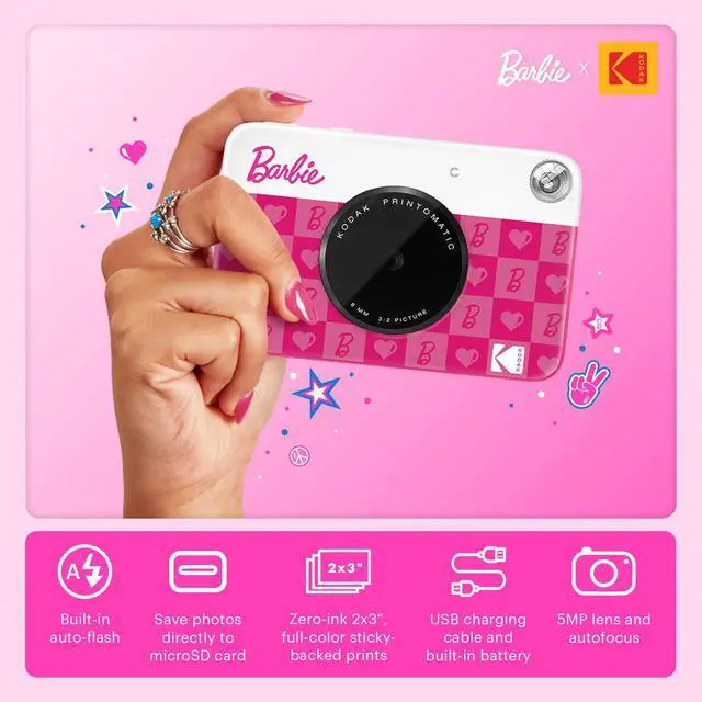Alt view image 2 of 6 - x Barbie Printomatic Full-Color Instant Print Digital Camera Barbie Deluxe Bundle (Iconic Style)+ Barbie Deluxe Camera Case + Barbie Photo Album + Zink Paper (20 Sheets)