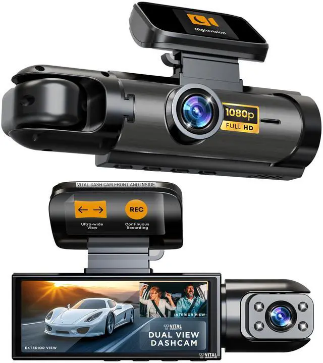 Main image of Vital Dash Camera Pro 2026 Dashcam Front and Rear Camera for Cars Dual Car Camera with Night Vision, G-Sensor 24/7 Parking Surveillance, Loop Recording, Wide Angle Easy Setup Vital Dash Cam Pro FHD
