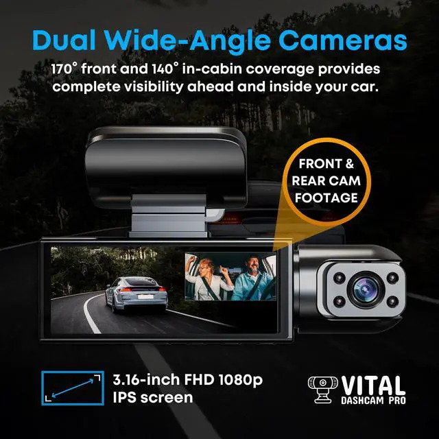 Alt view image 2 of 6 - Vital Dash Camera Pro 2026 Dashcam Front and Rear Camera for Cars Dual Car Camera with Night Vision, G-Sensor 24/7 Parking Surveillance, Loop Recording, Wide Angle Easy Setup Vital Dash Cam Pro FHD