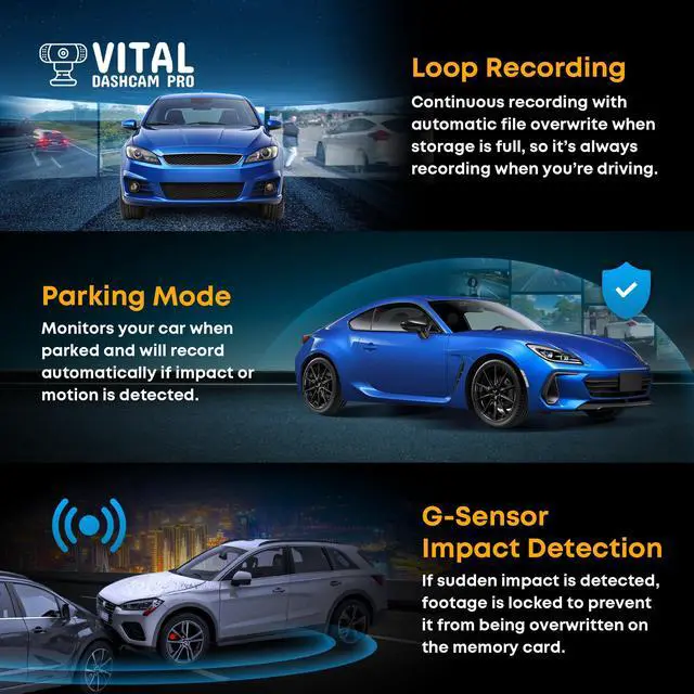 Alt view image 3 of 6 - Vital Dash Camera Pro 2026 Dashcam Front and Rear Camera for Cars Dual Car Camera with Night Vision, G-Sensor 24/7 Parking Surveillance, Loop Recording, Wide Angle Easy Setup Vital Dash Cam Pro FHD