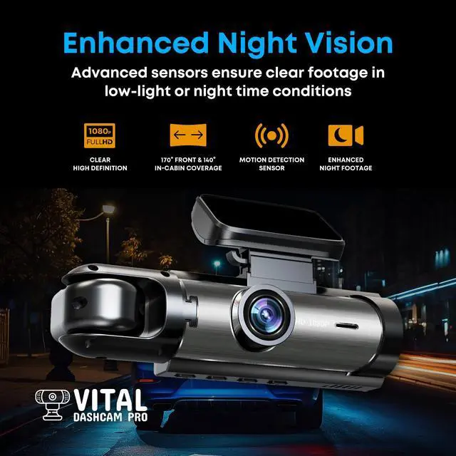 Alt view image 4 of 6 - Vital Dash Camera Pro 2026 Dashcam Front and Rear Camera for Cars Dual Car Camera with Night Vision, G-Sensor 24/7 Parking Surveillance, Loop Recording, Wide Angle Easy Setup Vital Dash Cam Pro FHD