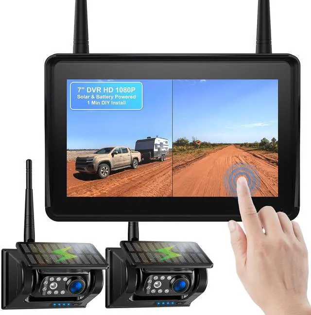 Main image of 2 Magnetic Solar Wireless Backup Camera 7" IPS Touchscreen Monitor 1 Min DIY Install Portable Scratch-Proof No Drilling HD 1080P DVR Rechargeable Night Vision for Car RV Truck Camper - DCM702