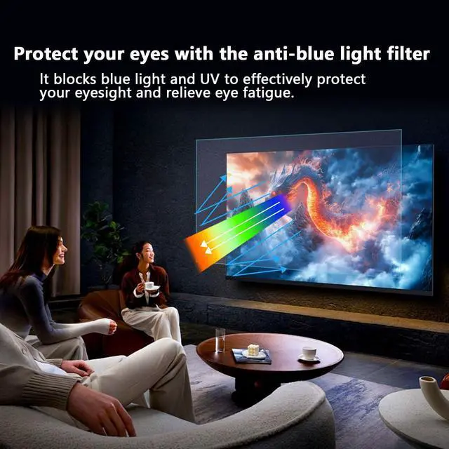 Alt view image 2 of 6 - 55-Inch Anti Glare Screen Protector for Tv, Anti Blue Light Tv Screen Protector, Matte Finish for Reduce Reflections, Relieve Eye Strain and Sleep Better (1211 * 682)