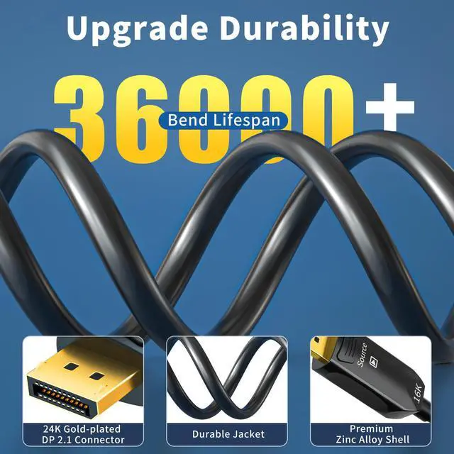 Alt view image 4 of 4 - Fiber Optic DisplayPort Cable 2.1 100ft, 16K Fiber DisplayPort 2.0 Cable Supports 54Gbps, 16K@60Hz, 8K@120Hz, 4K@240Hz 165Hz 144Hz, 2K@360Hz, DSC 1.2a Display Port 2.1 Cord for Gaming Monitor